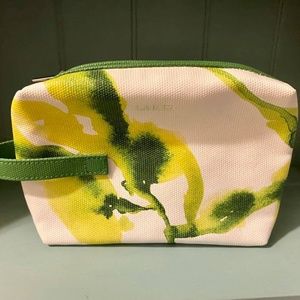 La Mer green abstract watercolor travel cosmetic bag
